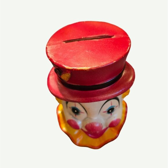 Vintage 1960's Coin Bank Smiling Circus Clown  Bank Hard Plastic Carnival Prize - Picture 6 of 14